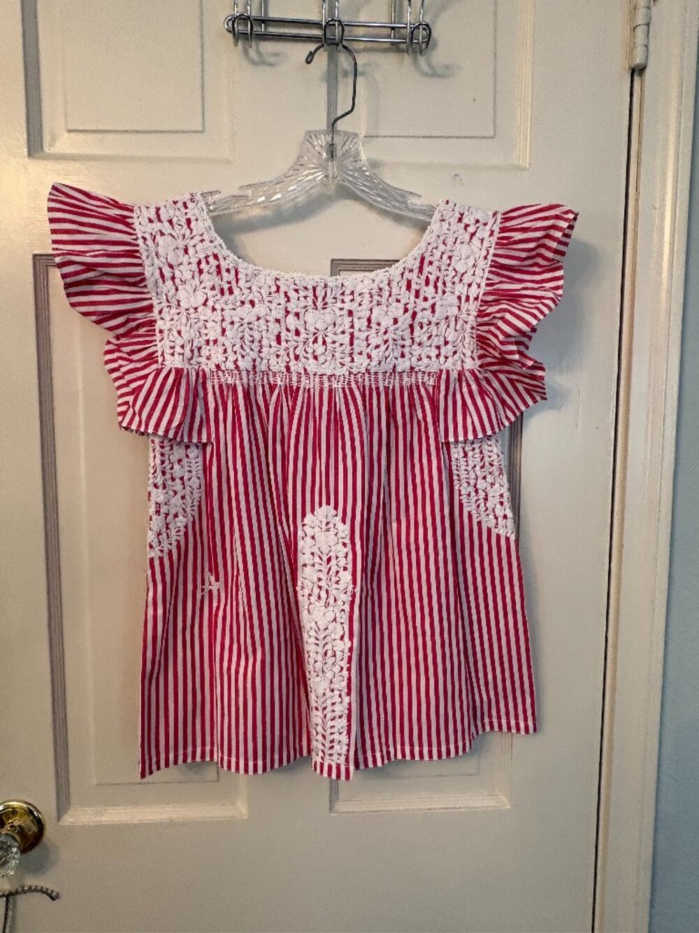 Mi Golondrina red and white striped blouse